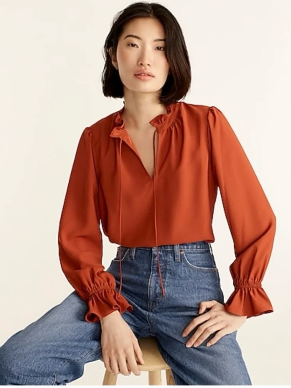 J. Crew Gathered Ruffle Drapey Top in Burnt Orange Size S